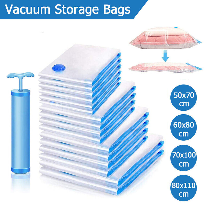 5PC Vacuum Storage Bags Space Saver Seal Compressing Medium Large for Cloth Quilt With Pump