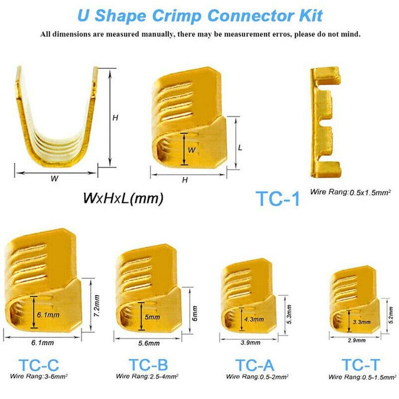 380pcs U-Shaped Copper Wire Crimps Terminal Cold Pressing Connectors