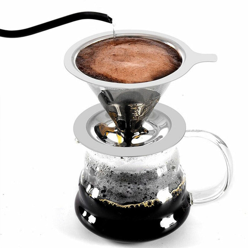 Reusable Coffee Tea Cup Drip Filter Mesh Holder Stainless Steel Pour Over Funnel