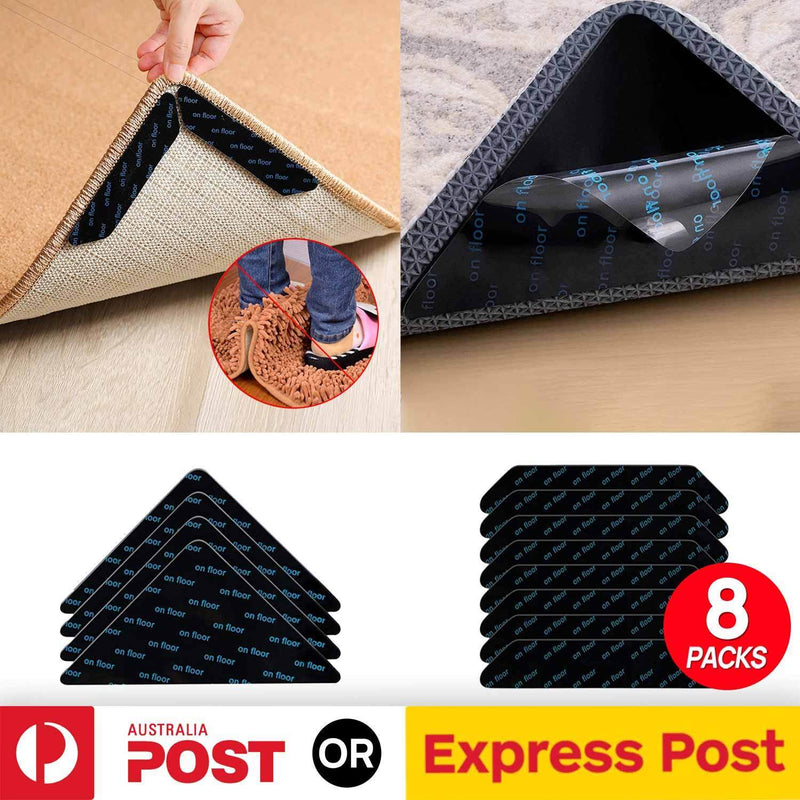 8x RUG GRIPPERS Non Slip Reusable Carpet Mat Gripper Anti Skid Washable Grip