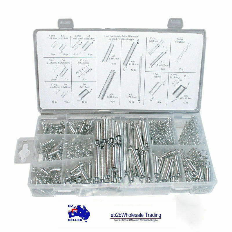 200pc Spring Assortment Set Zinc Plated Steel Compression & Extension Carburetor