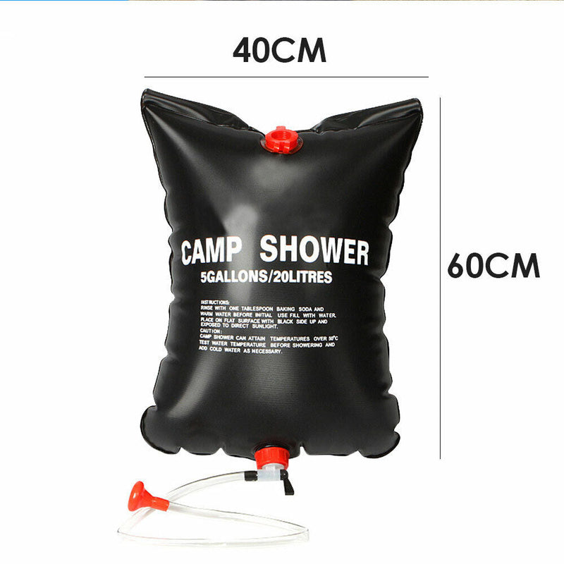 20L Camp Shower Bag Solar Heat Water Pipe Portable Camping Hiking Travel Outdoor