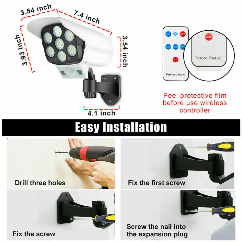 Solar Powered 77 LED Outdoor Sensor Light Fake Security Camera