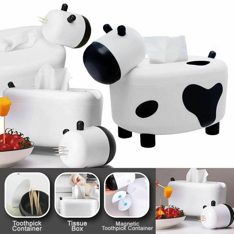 Cute Cow Tissue Box Holder & Toothpick Container