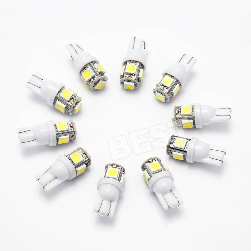 10x T10 LED W5W 194 168 5SMD Car Wedge Tail Parking Plate Light Bulb 12V - WHITE