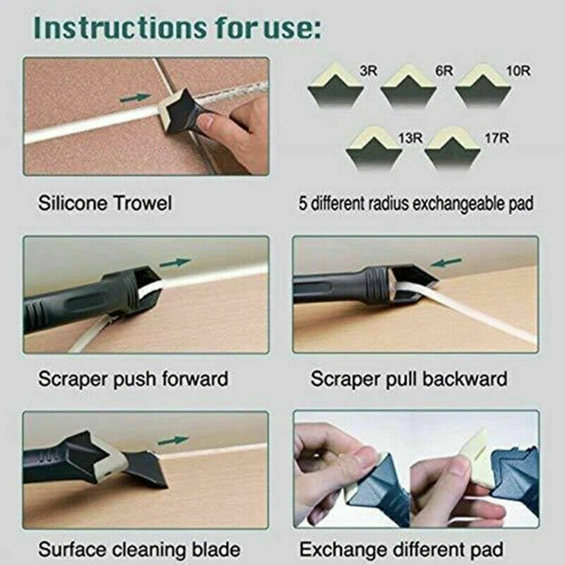 Silicone Caulking 3 in 1 Tool Removal Residue Scraper Kit Sealant Replace Set