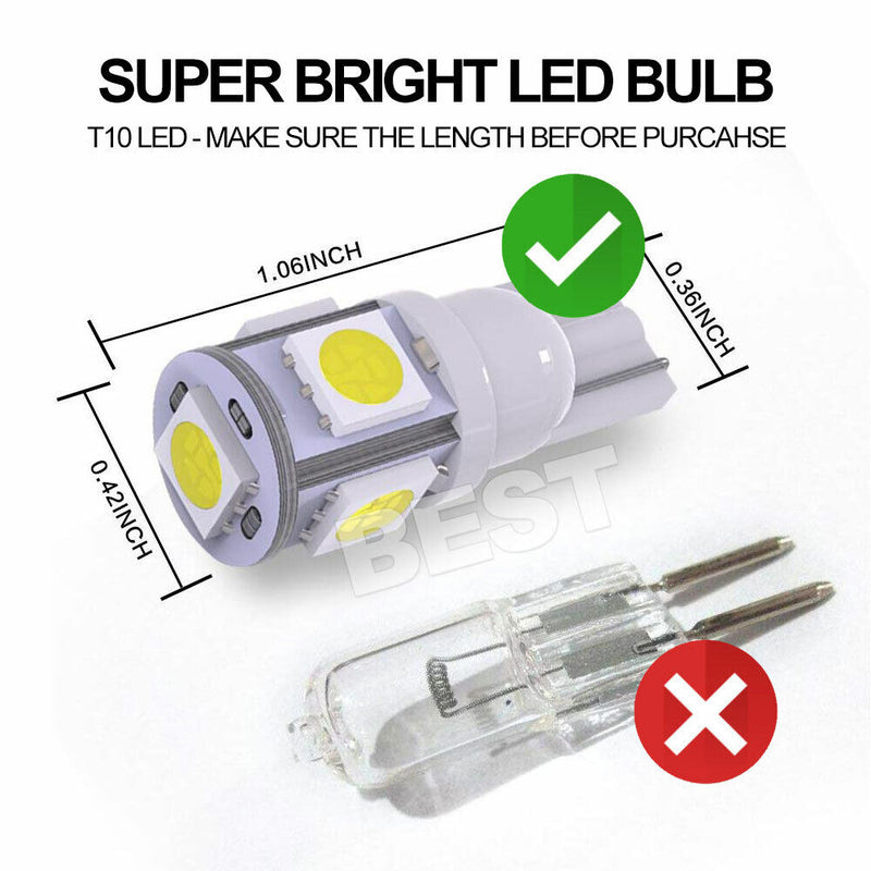 10x T10 LED W5W 194 168 5SMD Car Wedge Tail Parking Plate Light Bulb 12V - WHITE