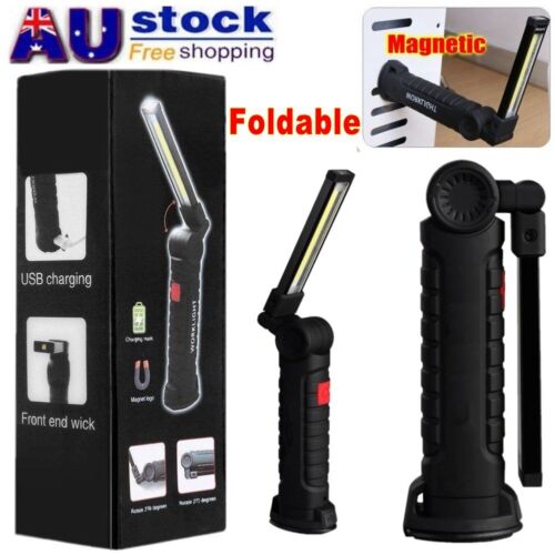 Portable Work Light Rechargable COB LED Hand Torch Flashlight Magnetic Foldable