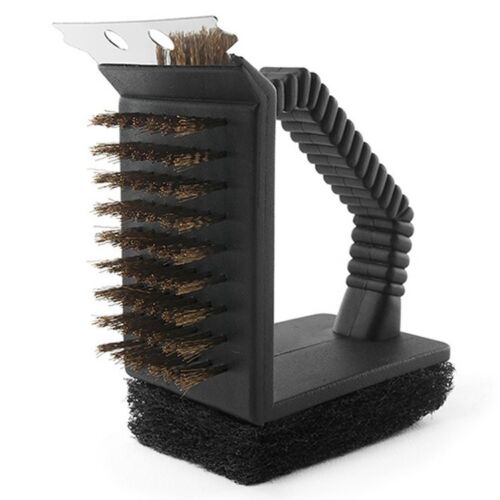 Barbecue Brush 3 in 1 Grill Cleaner BBQ Tools Brass Bristles Scraper Scourer