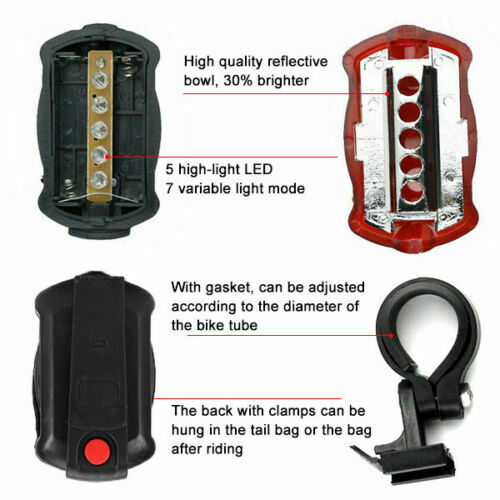 Free shipping-2PCS Head & Tail 5 LED White Beam Safety Alarm Bike Light