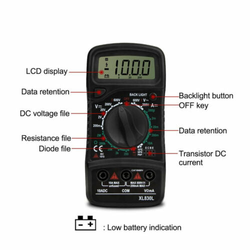 Digital Multimeter Electrical LCD Meter AC/DC Volt Current OHM Multi Tester New Battery Included