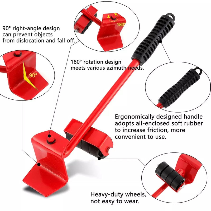 Furniture Lifter Heavy Roller Move Tool Set Crowbar Moving Wheel Mover Slider