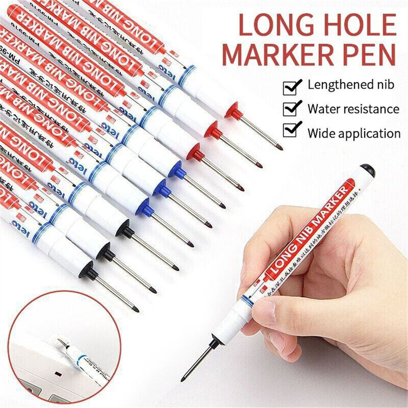 Deep Hole Carpenters Pen Black Ink Waterproof Coloured Leads Long Nib Marker Pen