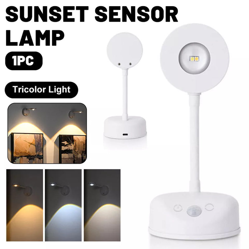 Motion Sensor LED Night Light Rechargeable Wall Desk Lamp PIR Sunset Lamp Decor