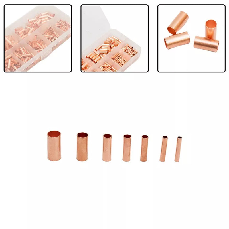 250Pcs Copper Tube Terminals Battery Welding Cable Lug Ring Crimp Connectors Kit