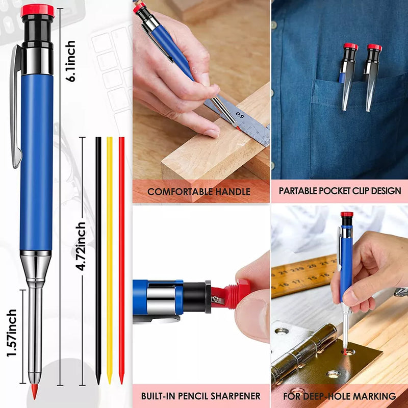 Metal Carpenter Pencil With Refill Leads Built-in Sharpener For Deep Hole Marker