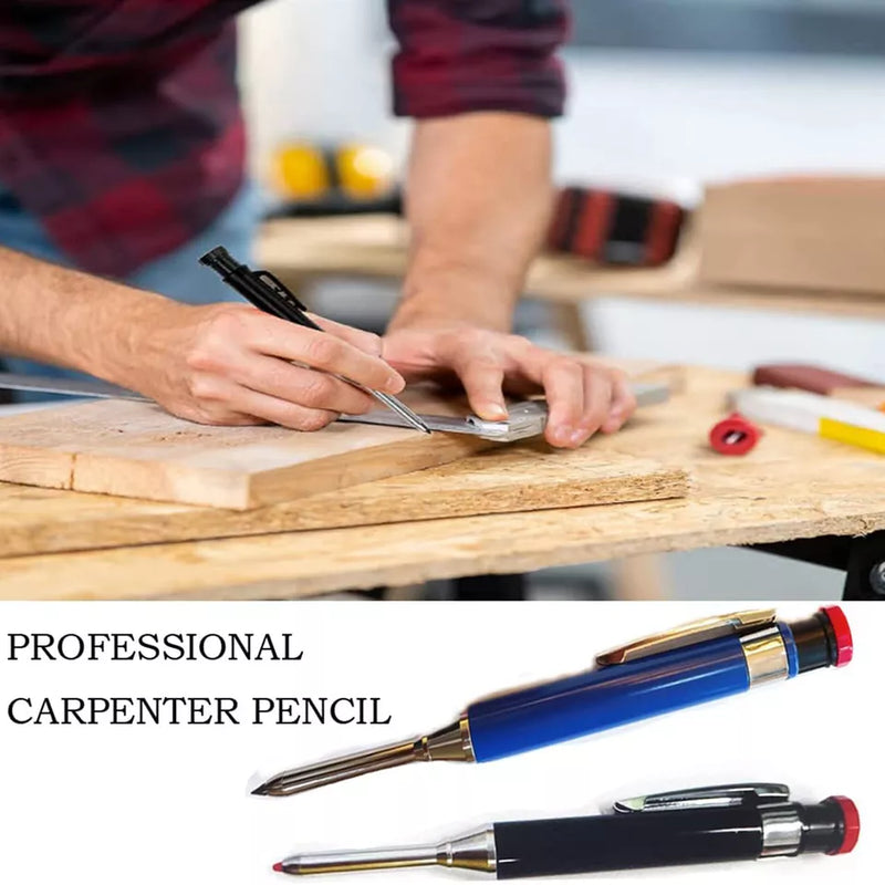 Metal Carpenter Pencil With Refill Leads Built-in Sharpener For Deep Hole Marker