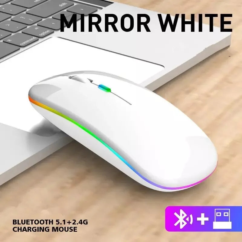 Rechargeable Slim Wireless Mouse Bluetooth 5.2+ 2.4G Cordless For Laptop PC