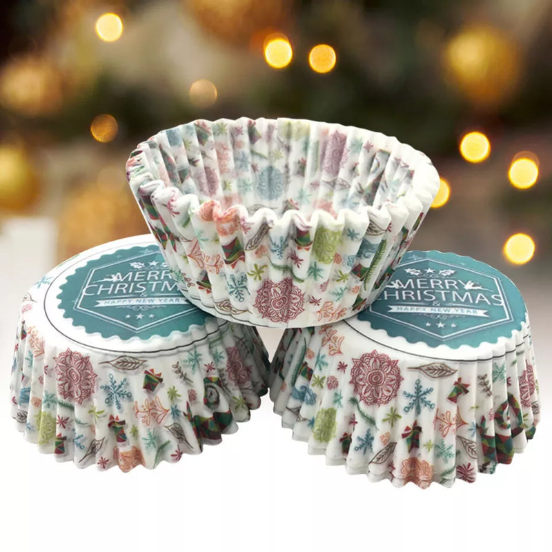 100PCS Baking Liners Cups Snowman Cupcake Wrappers Christmas Party