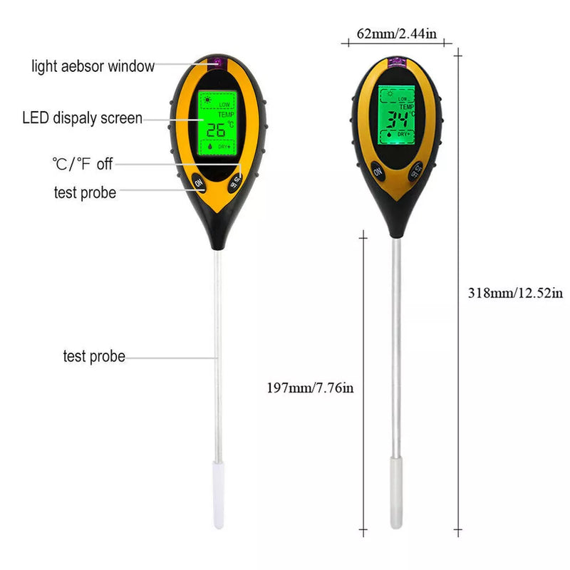 4 in 1 Digital Soil PH Tester Moisture Meter Test Kits Fits Garden Plant Lawns