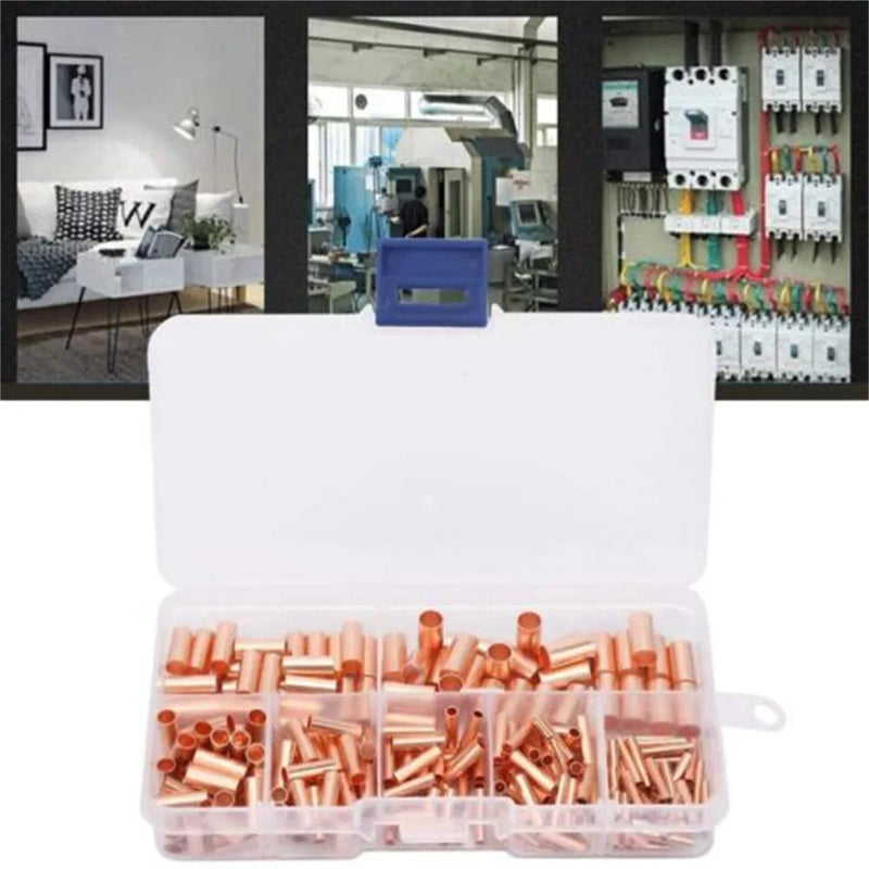 250Pcs Copper Tube Terminals Battery Welding Cable Lug Ring Crimp Connectors Kit