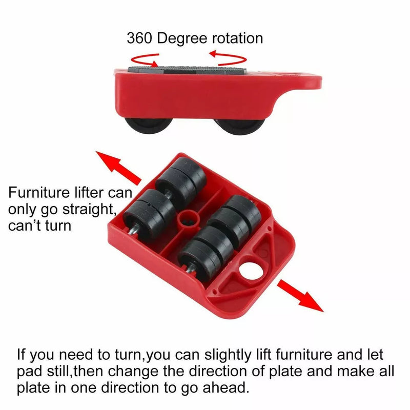 Furniture Lifter Heavy Roller Move Tool Set Crowbar Moving Wheel Mover Slider