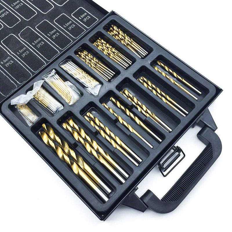 99PCS HSS Metric 1.5-10mm Titanium Coated Drill Bit Set Metal Wood Plastic