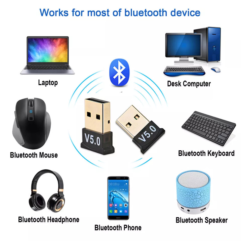 Wireless USB Bluetooth V5.0 Dongle Adapter Receiver PC Win XP VISTA