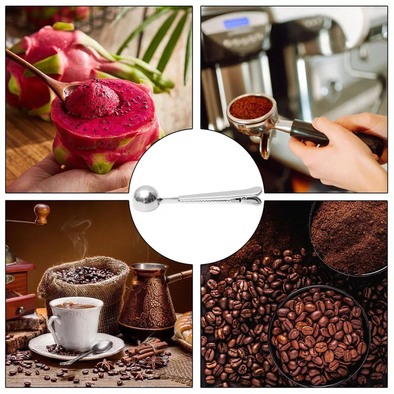 Coffee scoop Spoon Stainless Steel With Clip Tea Measuring