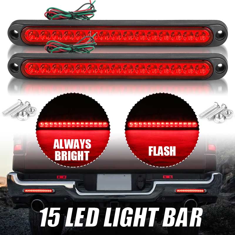 2X 15LED Brake STOP UTE Tail Light Indicator Slim Strip Trailer Truck