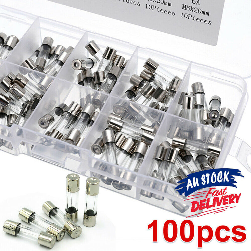 Free shipping- 100Pcs Set 5x20mm Quick Blow Glass Tube Fuse Assorted Kits Fast-blow Glass