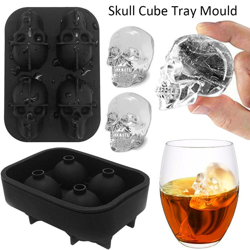 3D Skull Silicone Mold Ice Cube Maker Jelly Chocolate Mould Tray Skull Ice Cubes