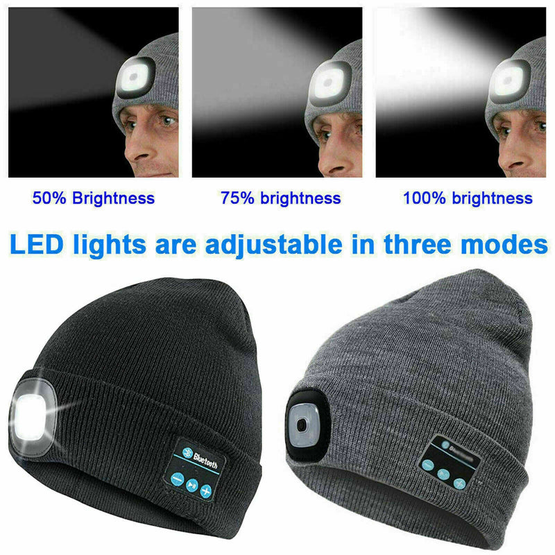 Bluetooth LED Beanie Hat with Music Speakers Light Rechargeable Warm