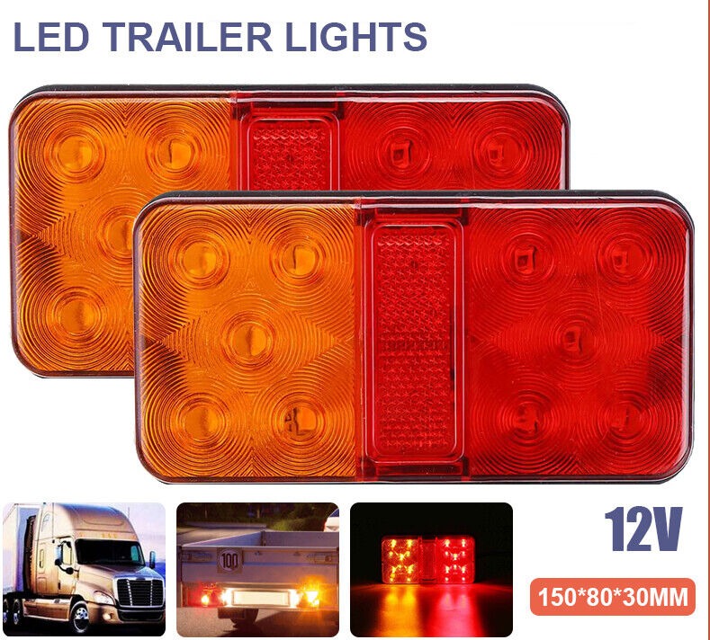 2Pcs Tail Lights 10 LED Trailer Truck Light 12V Turn Signal Rear Stop Brake