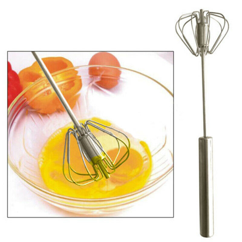 Stainless Steel Whisk Egg Beater Wisk Manual Self Turning Wire Milk Kitchen Tool