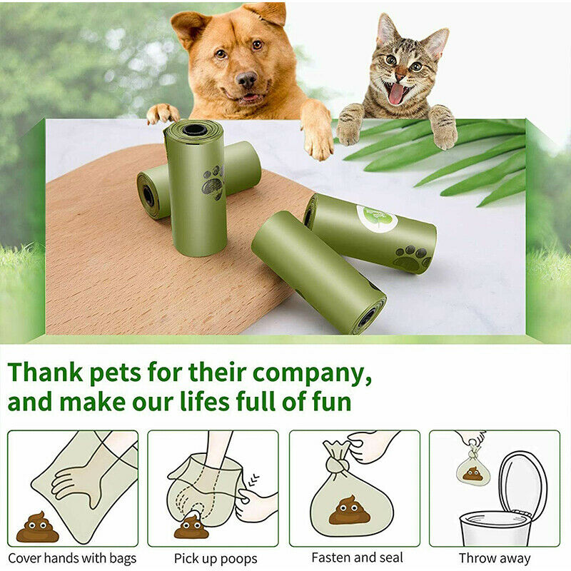 8 Rolls Biodegradable Compostable Dog Poop Bag Thick Plant Based Leak Proof Pet Waste Bag