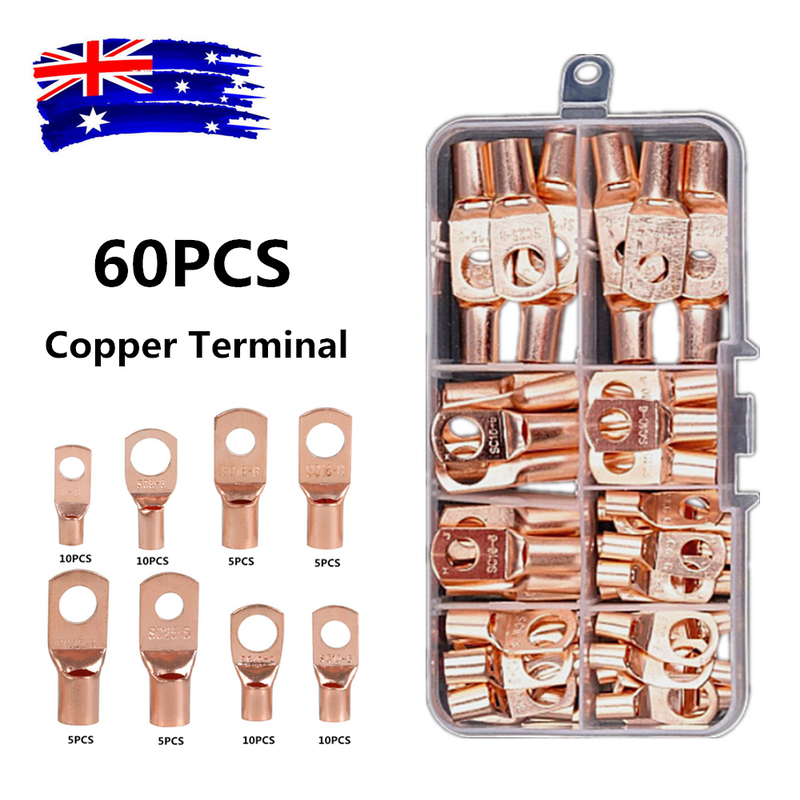 Free shipping- 60PCS Assorted Car Auto Copper Ring Lug Terminals Wire Bare Cable Crimp Connectors Kit