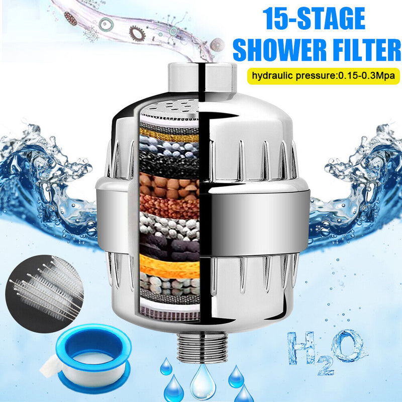 15 Stages Shower Head Filter Bath Hard Water Filter KDF Remove Chlorine Odors