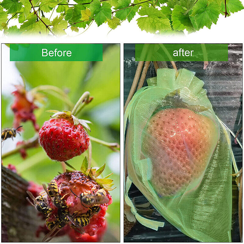 100x Fruit Net Bags Agriculture Garden Vegetable Protection Mesh Insect Proof