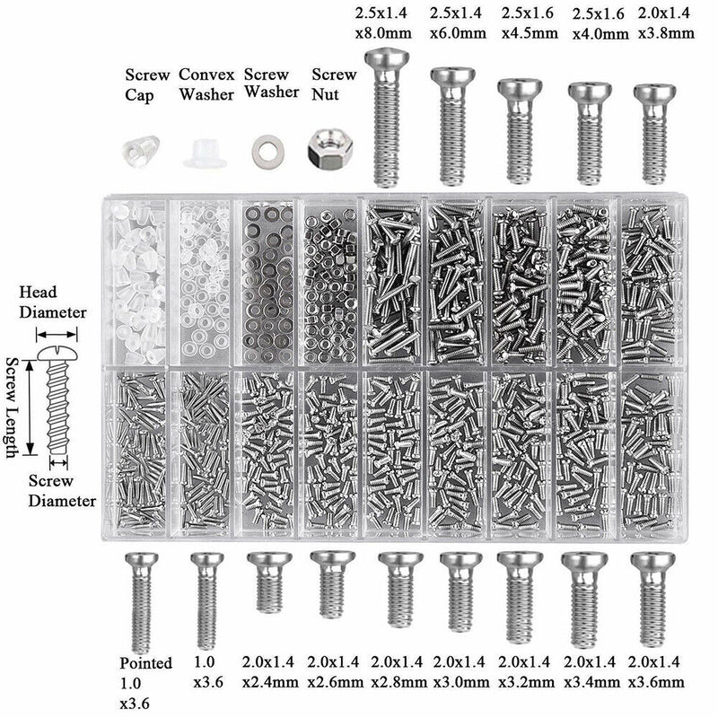 1000pc Mini Micro Eyeglass Glasses Watch Mobile Screwdriver Screw Nut Repair Kit