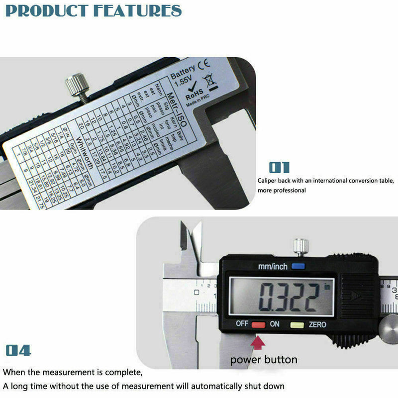 Free shipping- Electronic Digital LCD Vernier Caliper Micrometer New 150mm 6'' Stainless Steel