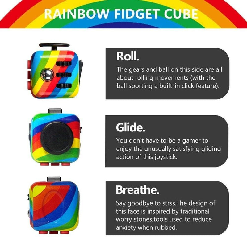 Rainbow Fidget Cube with 6 Sides Stress Relief Fiddle Toys Autism Sensory Toys