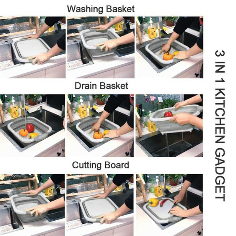 Free shipping- 4 in 1 Folding Chopping Cutting Board Multifunctional Tool Sink Drain Basket NEW