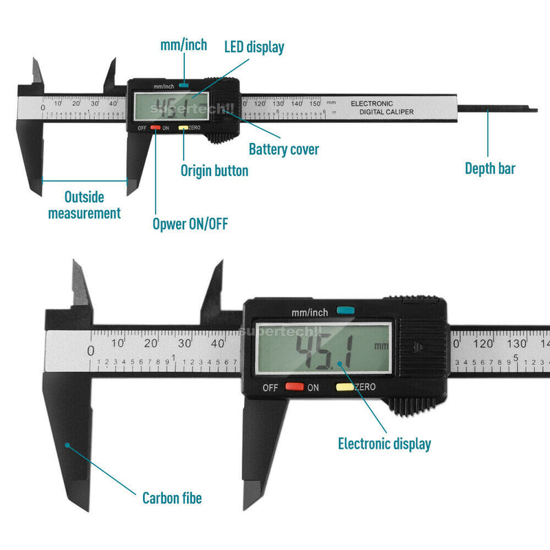 Free shipping- Electronic Digital LCD Vernier Caliper Micrometer New 150mm 6'' Stainless Steel