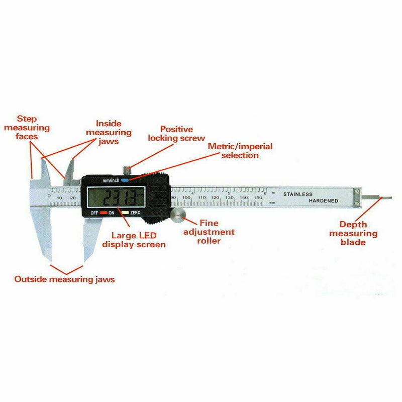 Free shipping- Electronic Digital LCD Vernier Caliper Micrometer New 150mm 6'' Stainless Steel