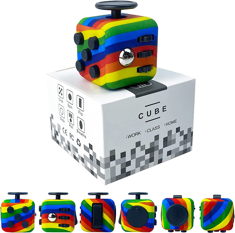 Rainbow Fidget Cube with 6 Sides Stress Relief Fiddle Toys Autism Sensory Toys