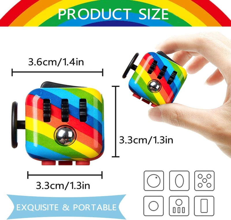 Rainbow Fidget Cube with 6 Sides Stress Relief Fiddle Toys Autism Sensory Toys