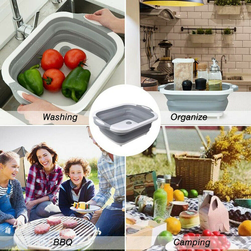 Free shipping- 4 in 1 Folding Chopping Cutting Board Multifunctional Tool Sink Drain Basket NEW