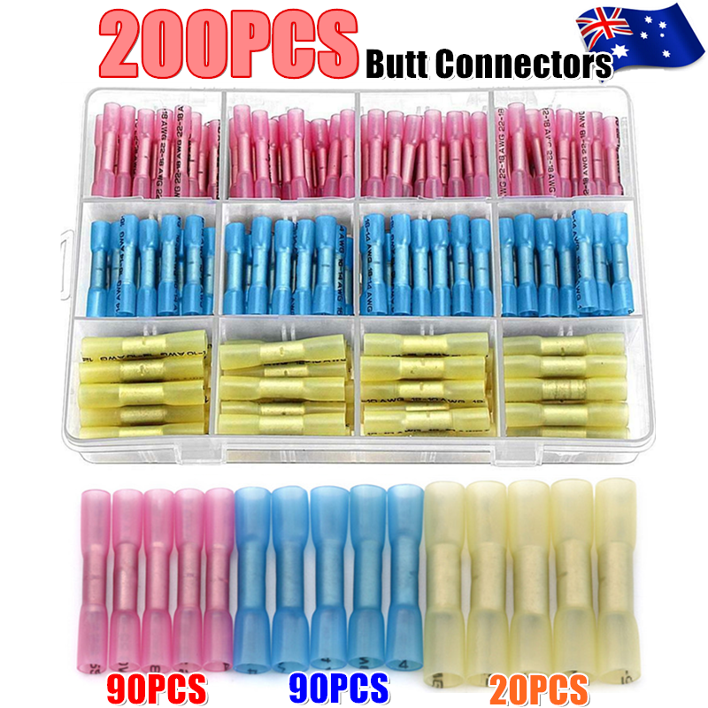 200PCS Waterproof Heat Shrink Seal Sleeve Butt Wire Connectors Crimp Terminals