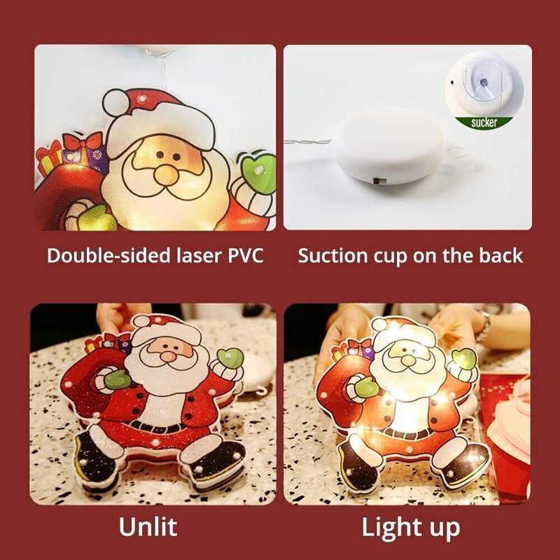 Santa Claus Christmas Window Hanging Lights Xmas Atmosphere Scene Festive Deco